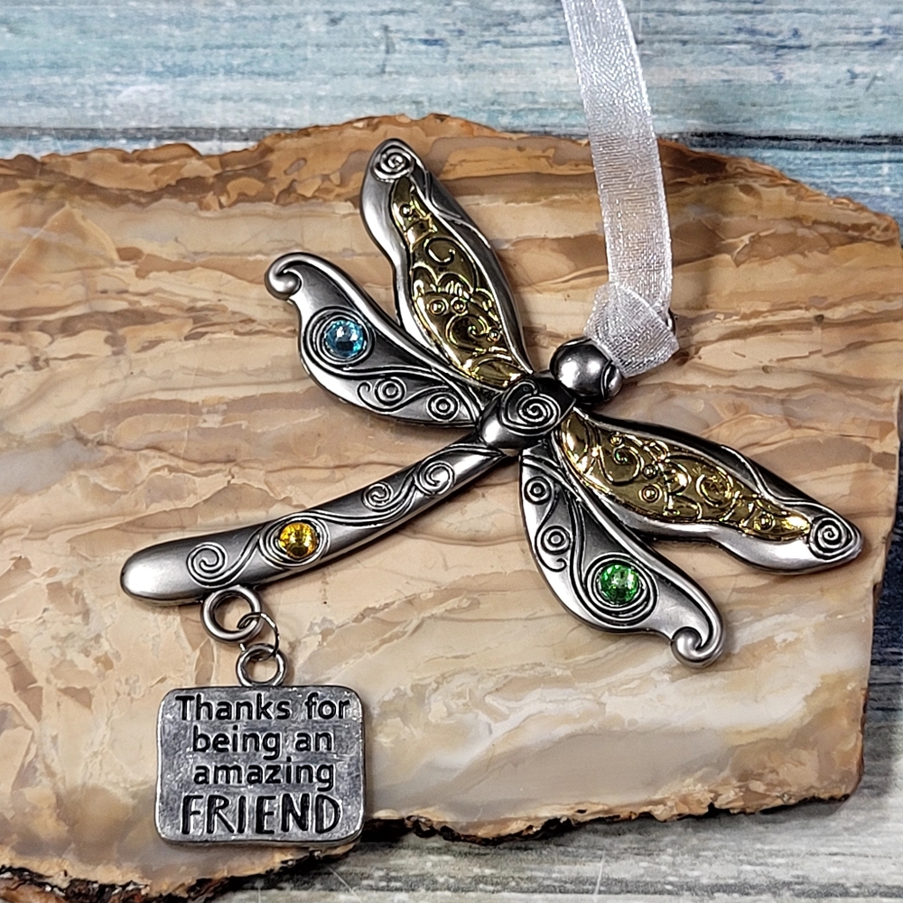 Silver Dragonfly Ornament with Rhinestones Accents